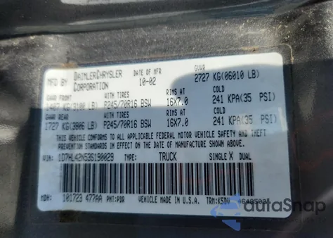 2003 Dodge Dakota Slt из США, поврежденный, VIN 1D7HL42N53S190029